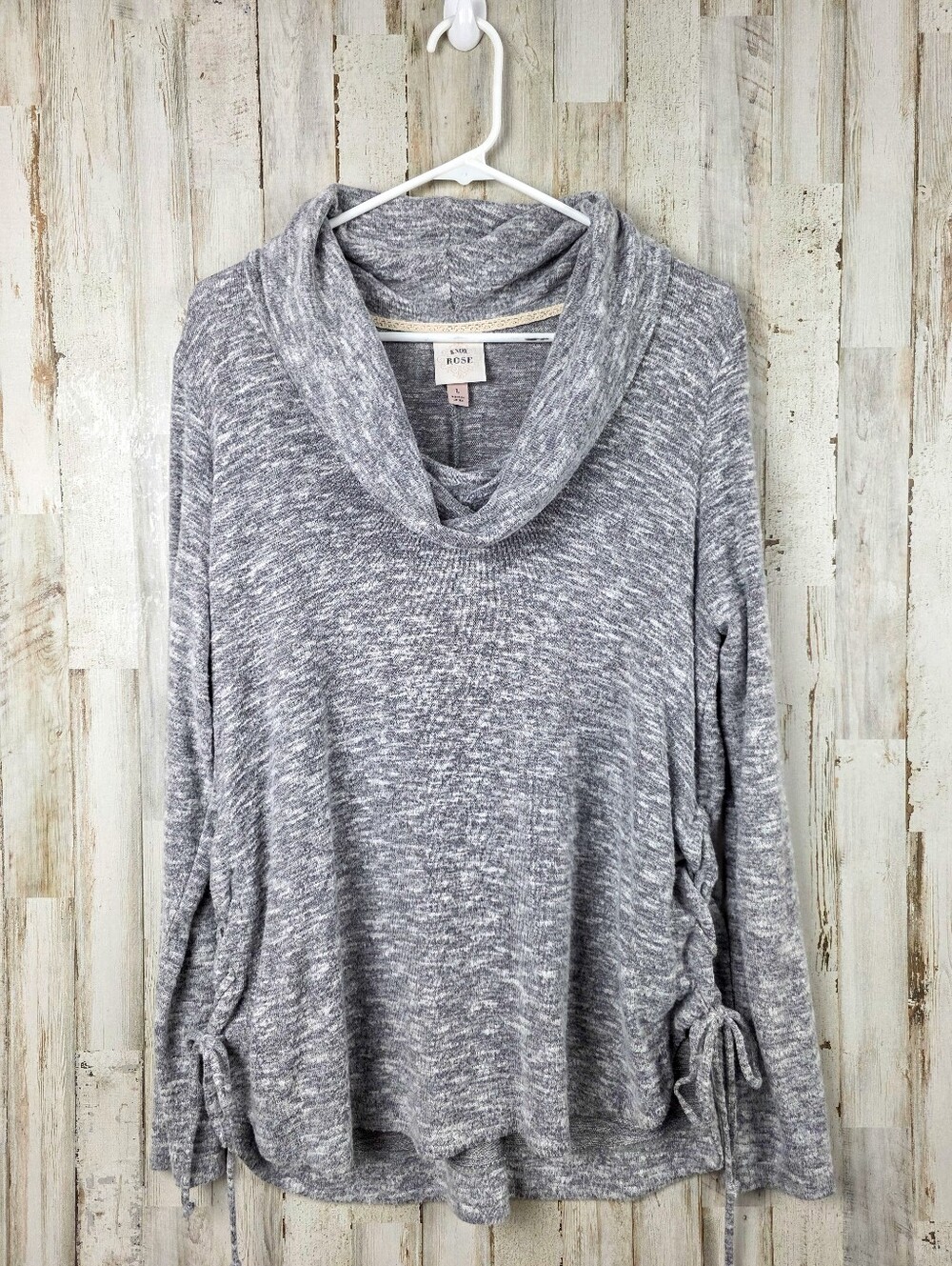 Knox Rose Heather Gray Cowl Neck Sweater with Side Ties Size Large